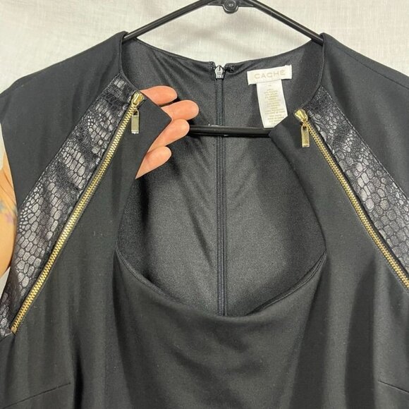 Cache Y2K Bodycon Dress Womens 14 Snakeskin Zipper Edge Curvy Punk Going Out - Picture 4 of 15